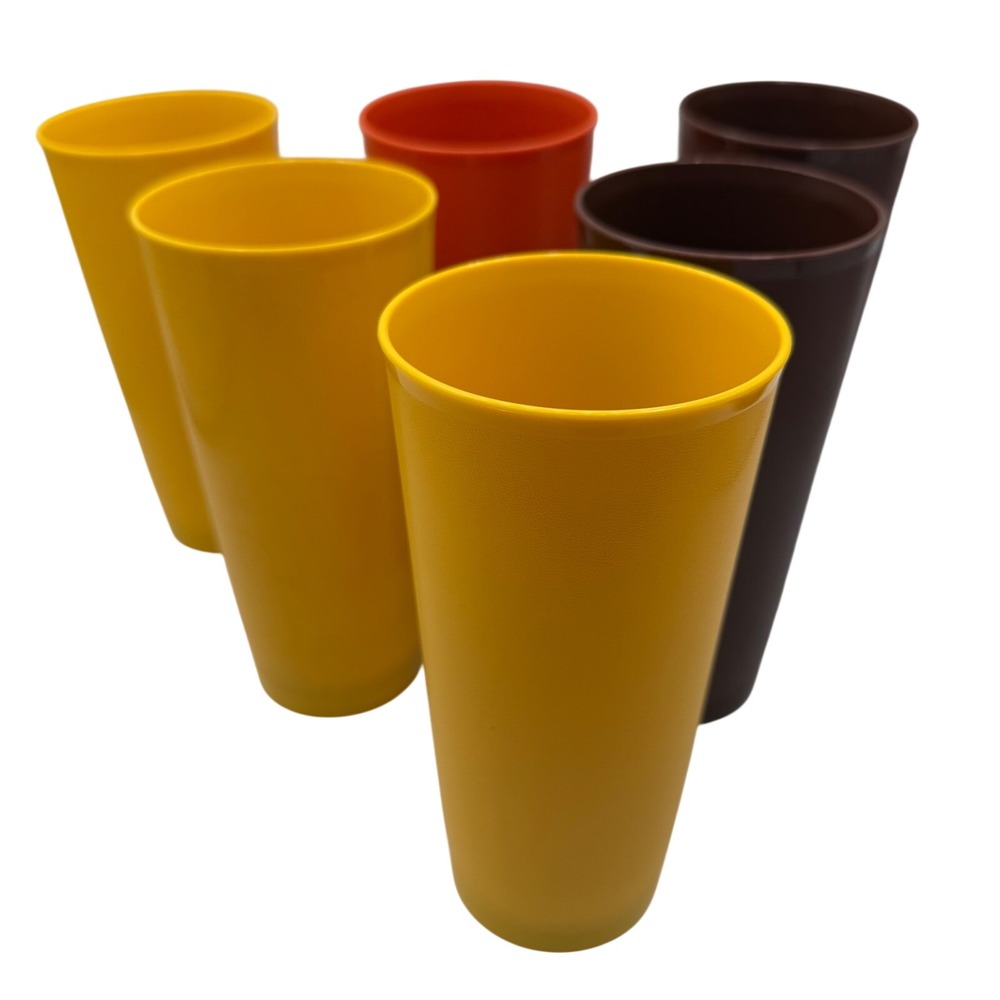 Vintage 1970's Tupperware 1348 Stackable Tumblers Set of 6 Harvest colors 16 oz.